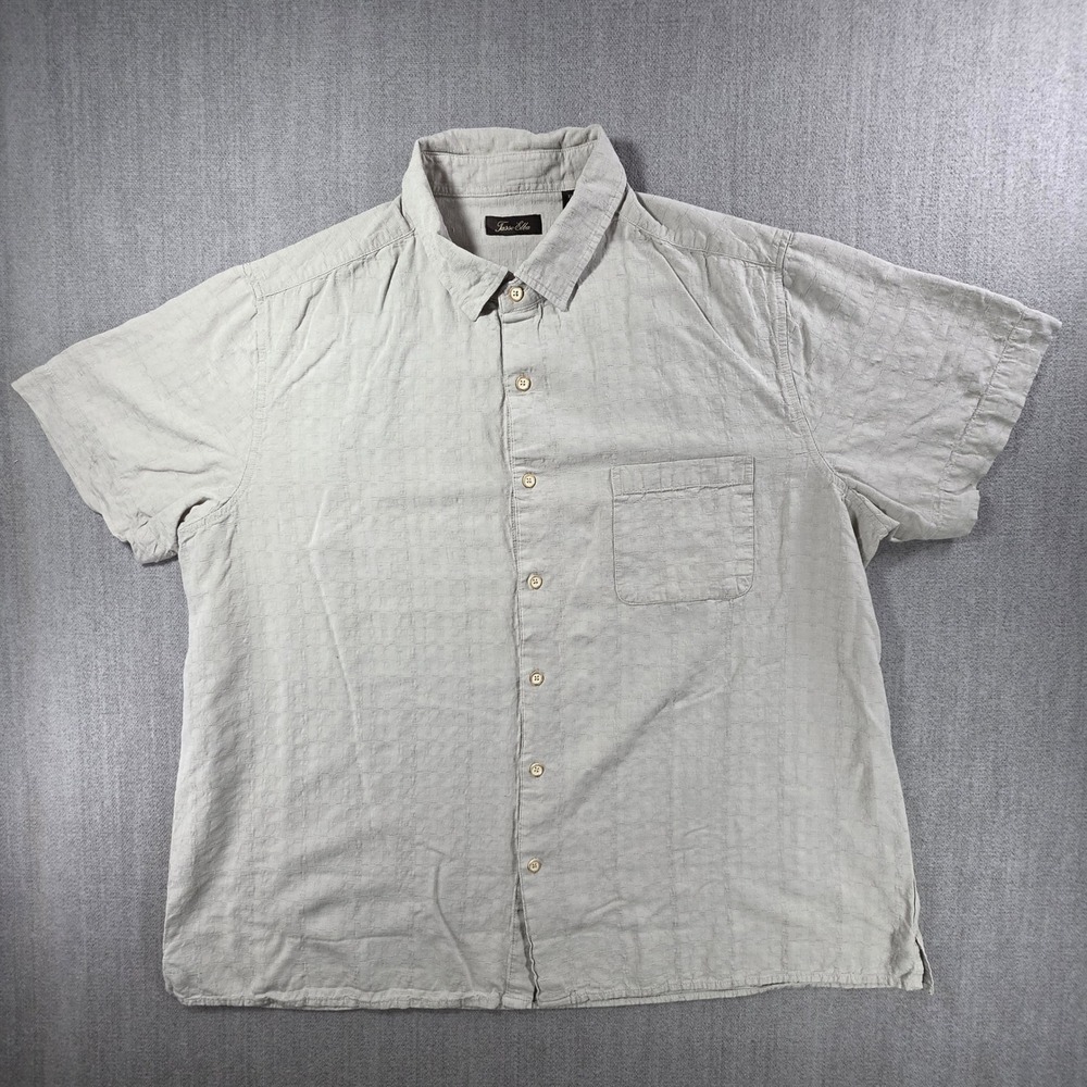 Tasso Elba Button Down Shirt Men XXL Tan Silk Rayon Textured Short Sleeve